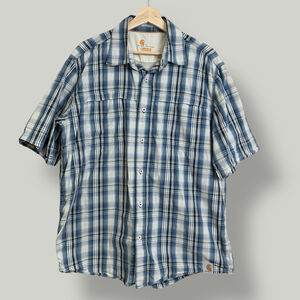 CARHARTT Top Men Size Large Plaid Blue Force Relaxed Fit Short sleeves Button-up